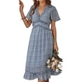thumbnail image 2 of EHQJNJ White Formal Dress Women's Short Sleeve Ruffle Maxi Dress Deep V Neck Floral Print Boho Dress Red Dress for Women Flapper Dresses 1920S, 2 of 7