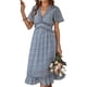 thumbnail image 2 of Vestido largo con volantes y manga corta para mujer - Escote en V profundo con estampado floral, cintura elástica, estilo boho veraniego, 2 of 6
