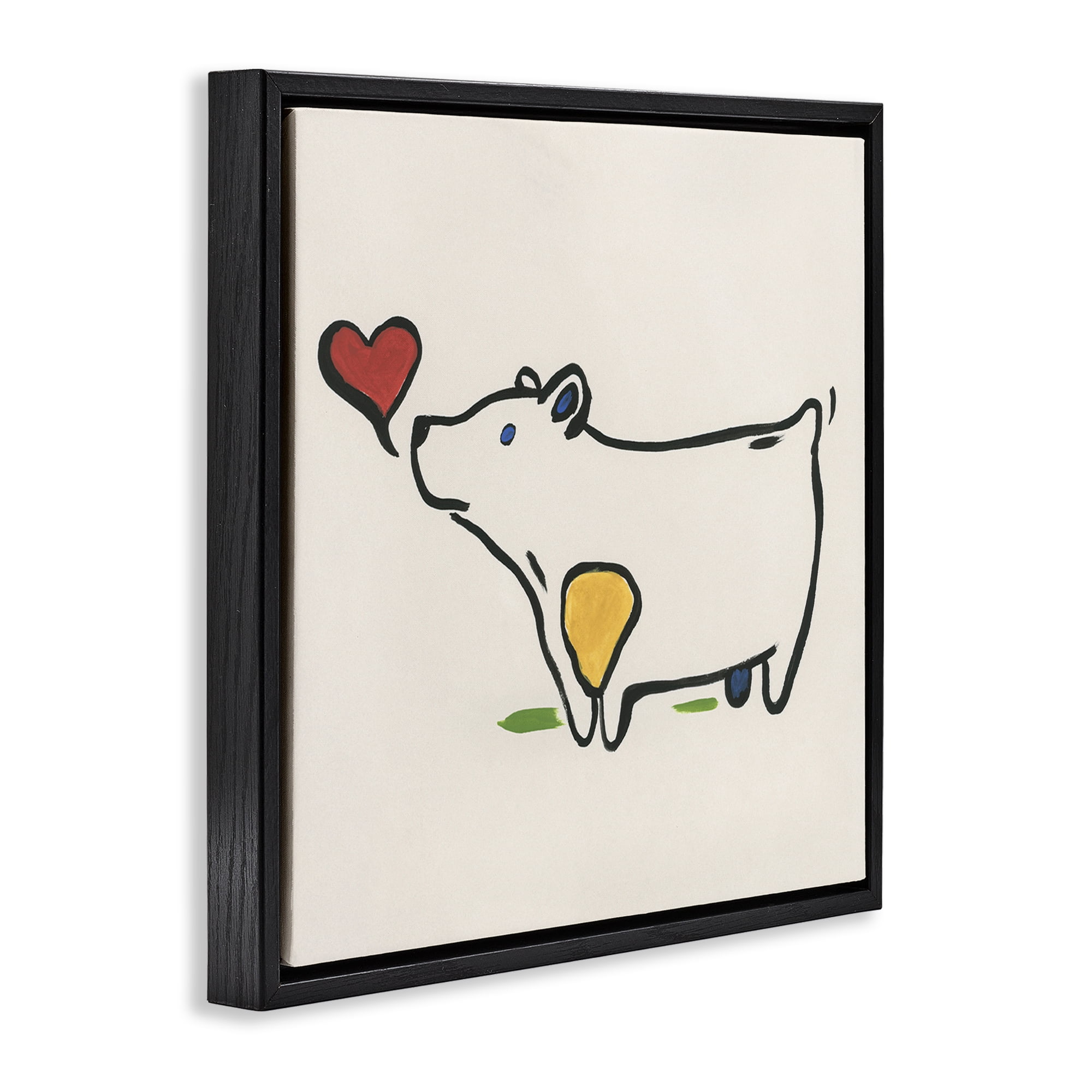 Stupell Industries Bear & Heart Doodle Animals Painting Black Floater Framed Canvas Art Print Wall Art, 25 x 25