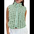 thumbnail image 3 of Chaleco de Cuadros para Mujer, Sin Mangas, de Forro , de Invierno, con Cuello Alto, Cremallera y Bolsillo en el Pecho. Amarillo-Verde L, 3 of 9