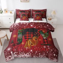 Homewish Black Girl 7pcs Bedding Comforter Set for Teens,Green Red Queen Bedding Sets Super Cozy,Merry Christmas Queen Sheet Sets,Breathable Home Decor,Reversible