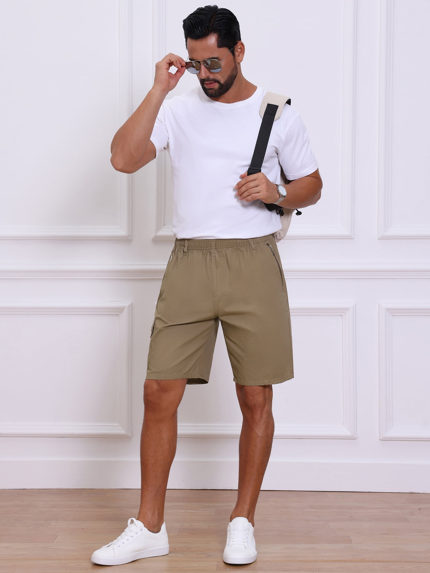 DARING DIVA Men's Cargo Shorts Cotton Zipper Pockets Hiking Short Pants 36 Khaki