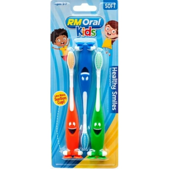 RM Oral Kids Healthy Smiles Toothbrushes Soft Suction Cup 3 Pack
