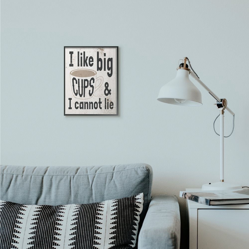 Stupell Industries Big Cups Funny Word Kitchen Dining Room Paint Textured Design Framed Giclee Texturized Art by Daphne Polselli