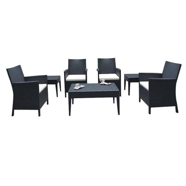 Compamia California Ensemble de Conversation pour Patio de 7 Pcs en Aspect Osier, Brun