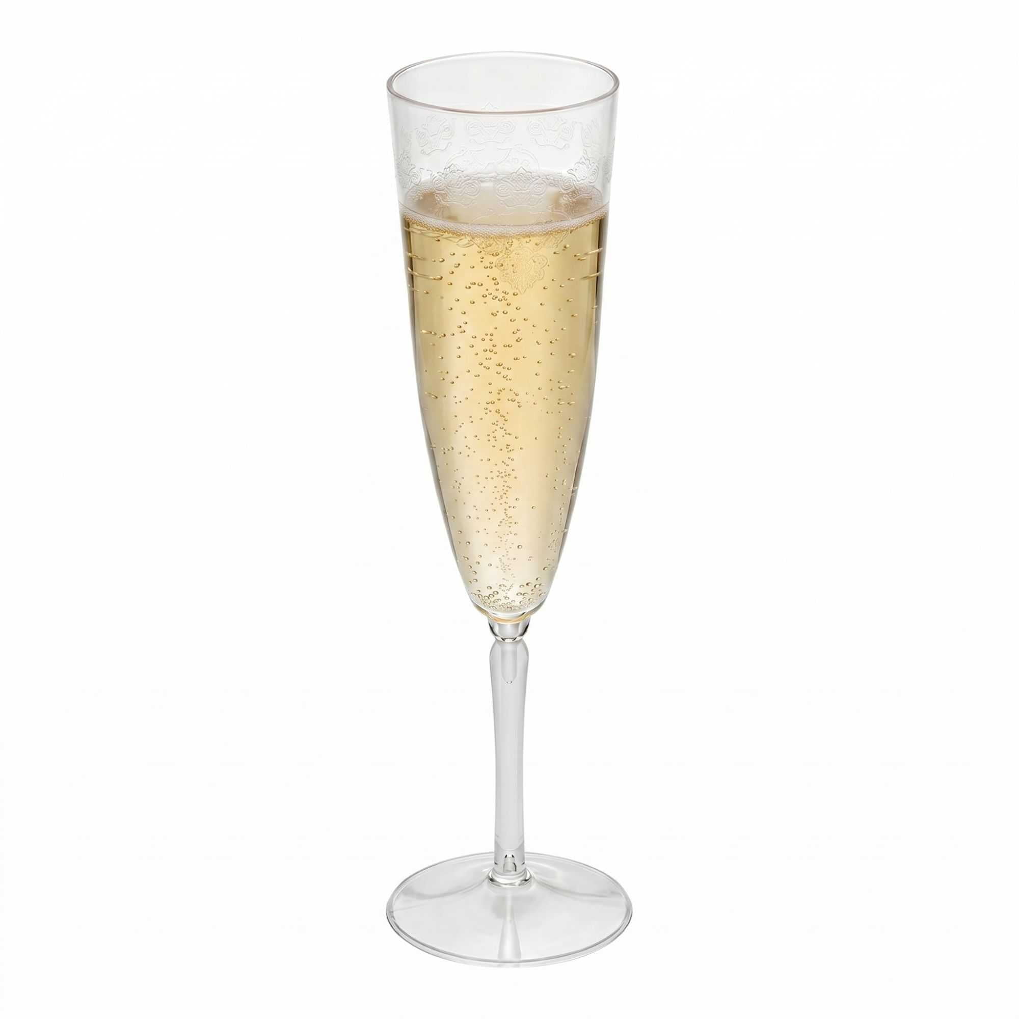 4 oz Clear Plastic Wedding Champagne Flute - 1-Piece - 7 1/2" x 2 1/4" x 2 1/4" - 20 count box