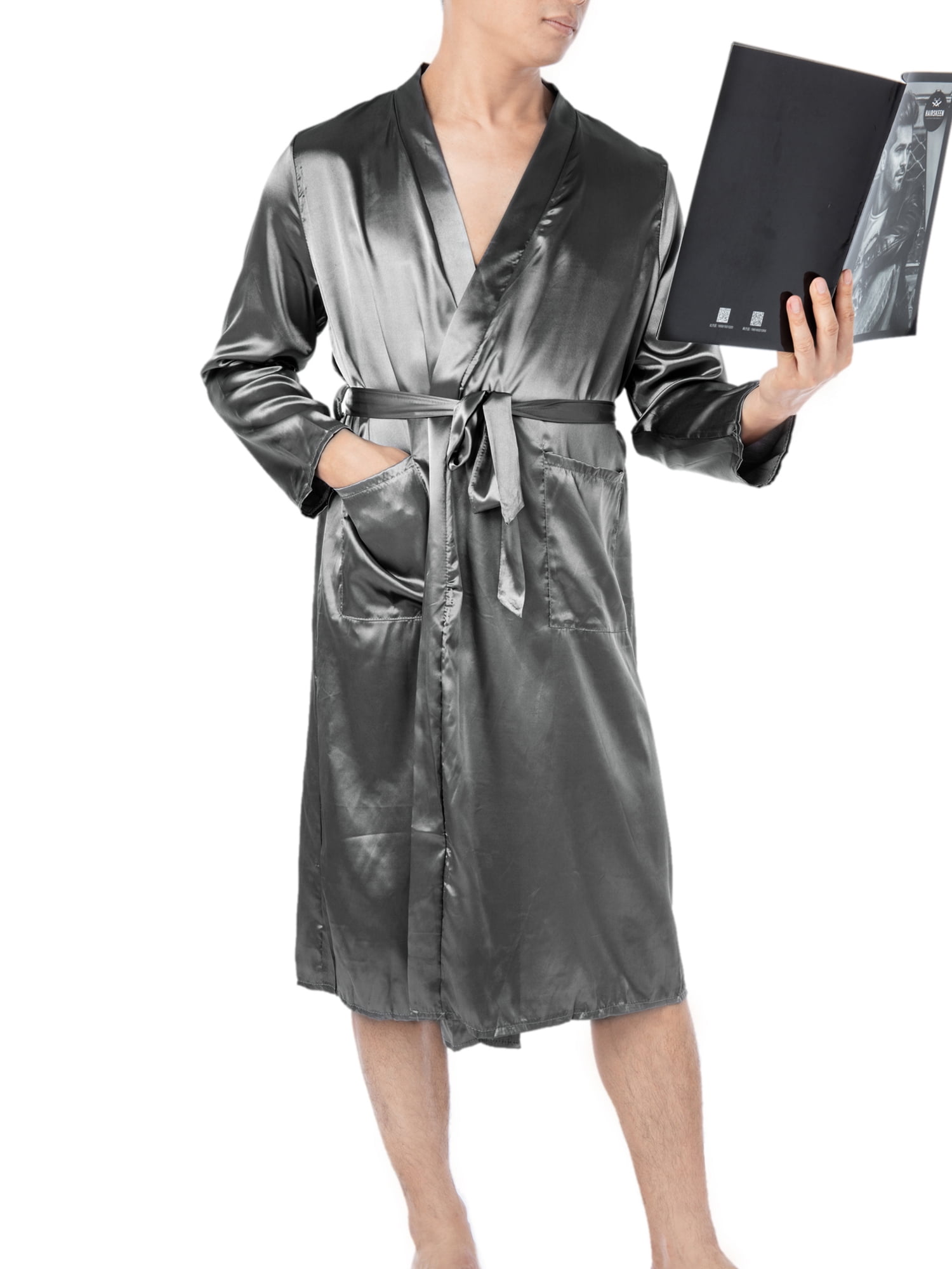 Men's Satin Robe Bathrobe Nightgown Casual Kimono Robe Loungewear Sleepwear Pajama Long