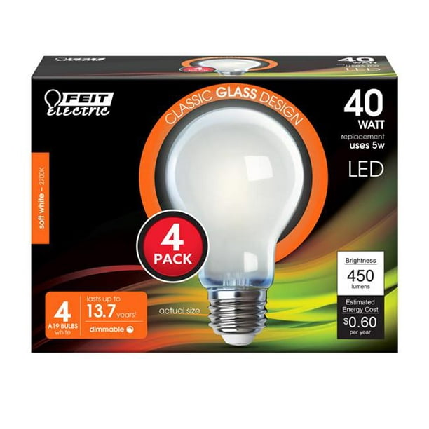 Mantsjoerije Nodig uit Mens Feit Electric 3933272 40 watt Equivalence 5 watt 450 Lumen A19 A-Line  Filament LED Bulb&#44; Soft White - Pack of 4 - Walmart.com