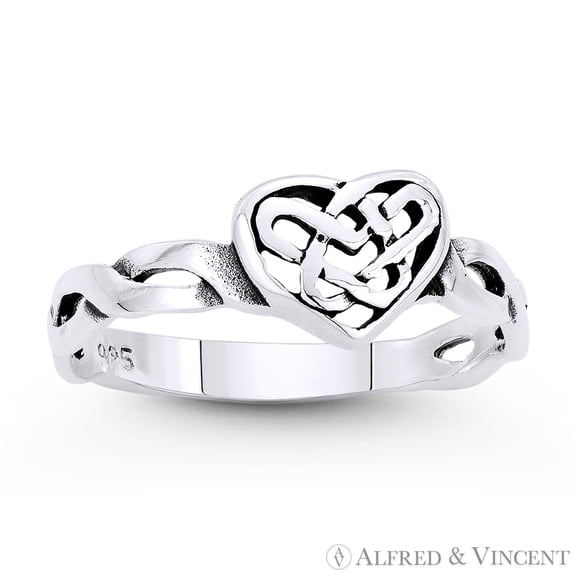 7x8.5mm Heart & Celtic Knot Charm Stackable Love Promise Ring in Oxidized .925 Sterling Silver