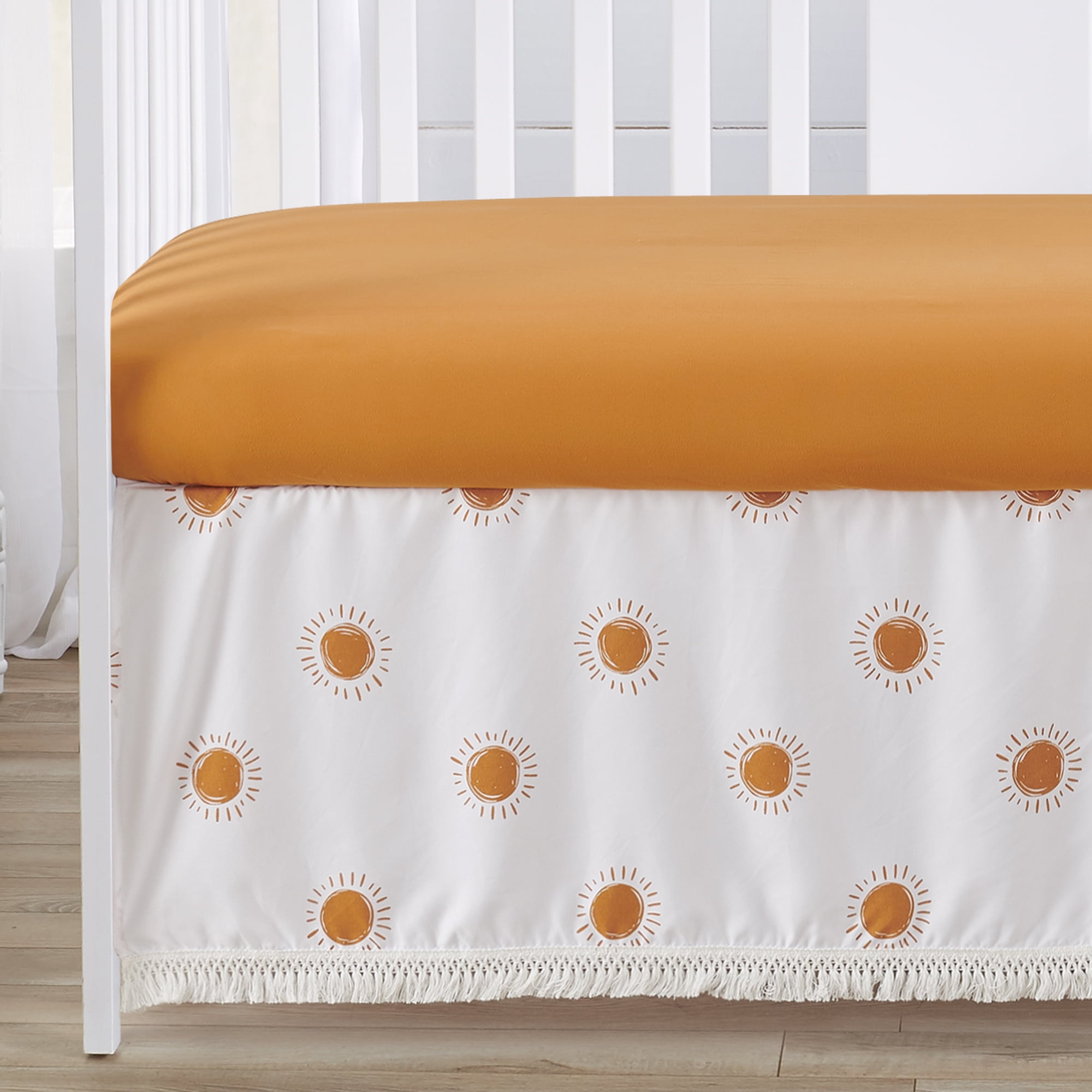 Sweet Jojo Designs Boho Sun Orange White Beige Crib Bedding + BreathableBaby Breathable Mesh Liner Pad