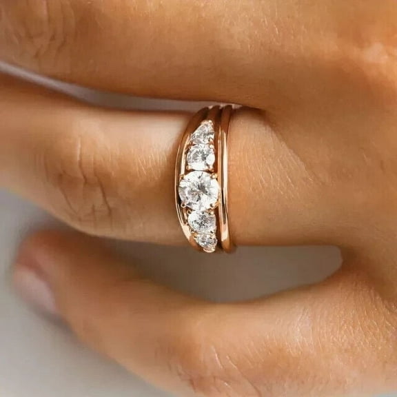 TAAPSEE JEWELS Wedding Engagement Ring 14k Yellow Gold Plated Round Cut Cubic Zirconia