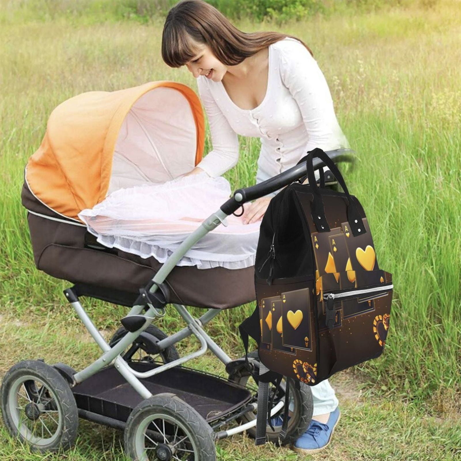 Ratiio Casino Playing Cards Mummy Backpack - Waterproof Twill Canvas, Large Capacity Diaper Bag with Multiple Pockets and Adjustable Straps