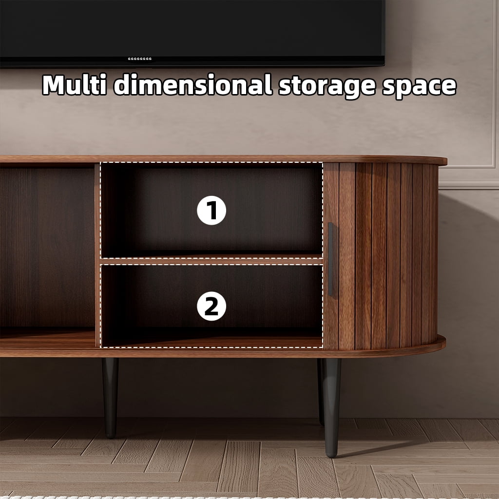 TV Stand, 47" Modern TV Console Table with Storage Compartment and Sliding Door, Gaming Entertainment Center with Cabinet for Living Room, Bedroom, Office (Walnut)