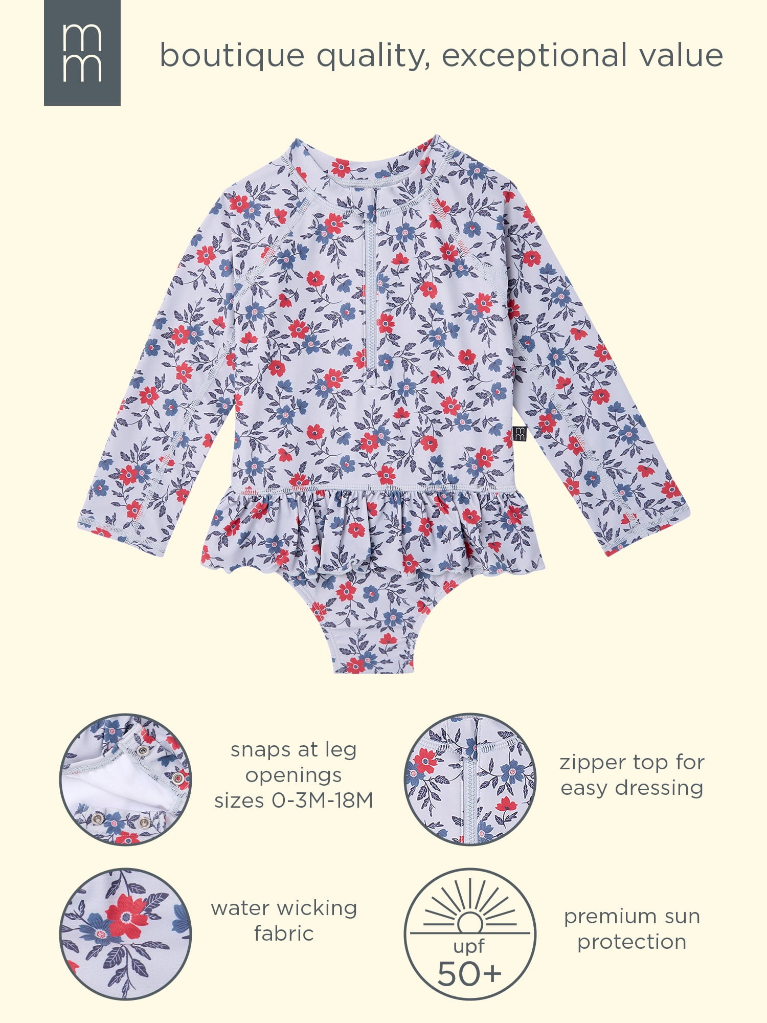 Modern Moments by Gerber Baby and Toddler Girl Rash Guard with Ruffles, Sizes 0/3M-5T