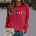 thumbnail image 2 of FYEGRE Flower Graphic Sweatshirt for Women Floral Printed Vintage Long Sleeves Shirt Crewneck Hoodie Loose Pullovers Tops Red M, 2 of 2