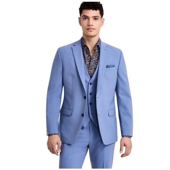 Bar Iii Mens Slim fit Suit Jacket Blazer 44 L Blue Solid Stretch Wool