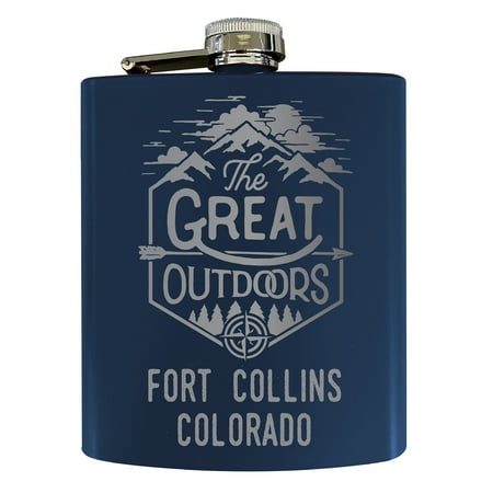 

Fort Collins Colorado Laser Engraved Explore the Outdoors Souvenir 7 oz Stainless Steel 7 oz Flask Navy