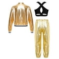 thumbnail image 2 of Miutii Kids Girls Street Hip Hop Dance Outfits Long Sleeve Shiny Metallic Bomber Jacket Vest and Harem Trousers Set Gold 14, 2 of 5