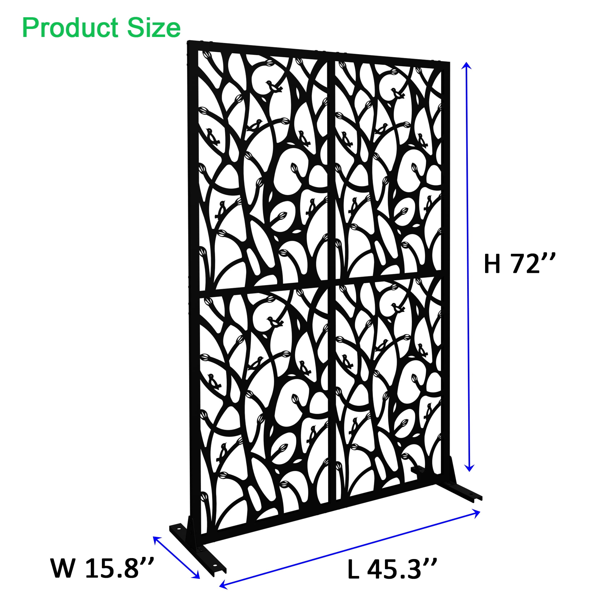 Yoneston Outdoor Privacy Screen with Stand Metal, Bird Shape Freestanding Decorative Privacy Screen for Patio, Garden, Balcony and Indoor Divider, Black