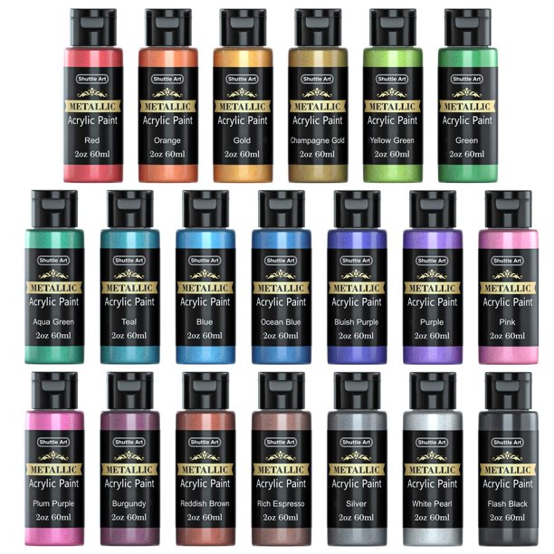 Shuttle Art 2 oz Multi-color Metallic Acrylic Craft Paint (24 Pieces ...