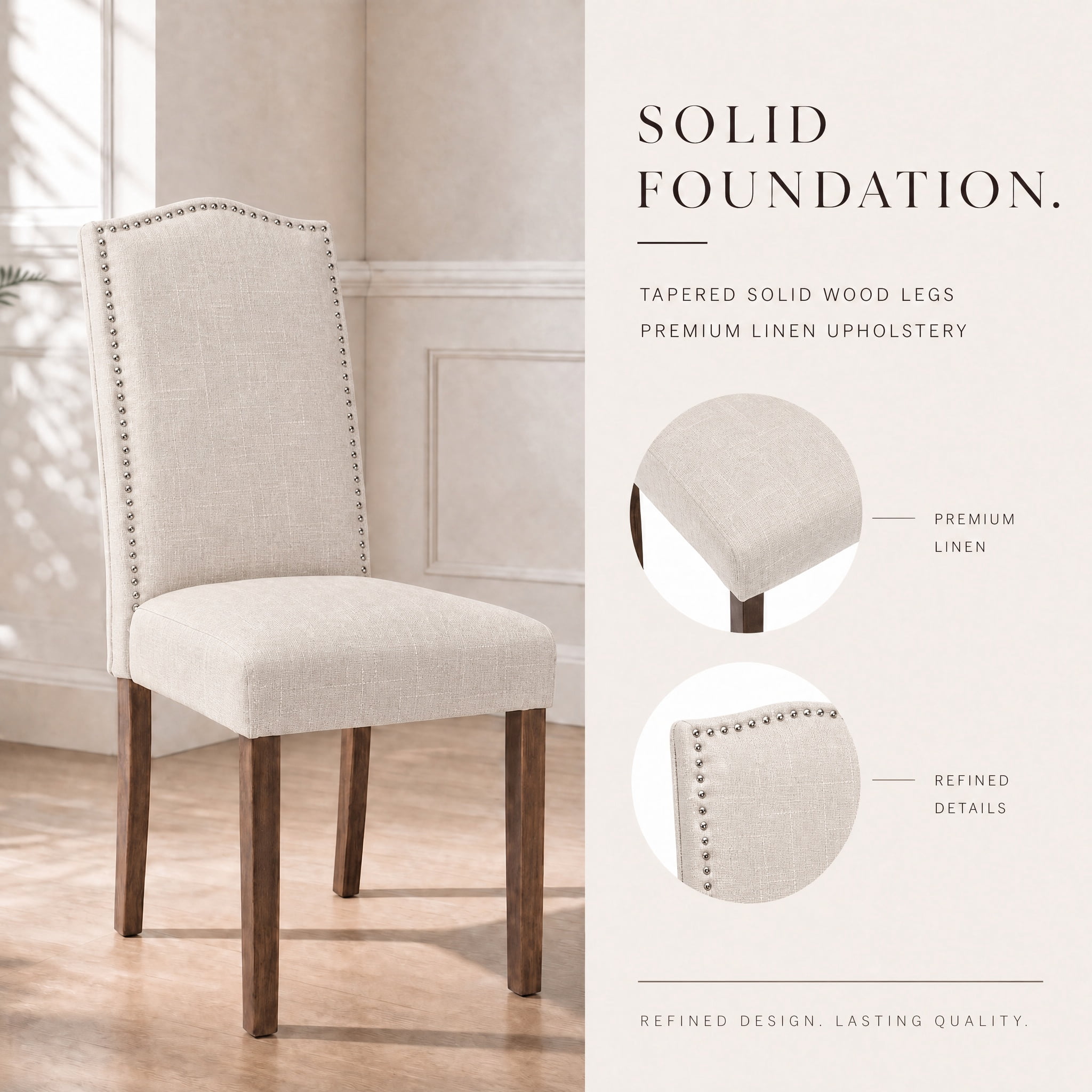 Snugway Dining Chair Beige Upholstered Parson Chair with Nailhead Trim, Set of 6