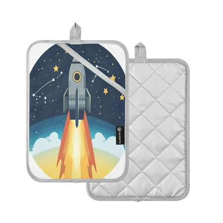 

2 Pcs Pot Holders Sets Oven Mitts Square Potholders Oven Hot Pads Heat Resistant for Kitchen Cooking Baking 7 x9.8 An Alien Spacecraft