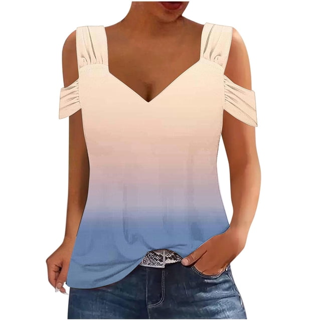 Camisas de Manga Corta para Mujeres, Cuello en V Plegable Fuera Del Hombro Blusa Casual Hecha de Poliéster Cómodo para el Uso Diario de Verano, Tops de Bikini para Mujeres