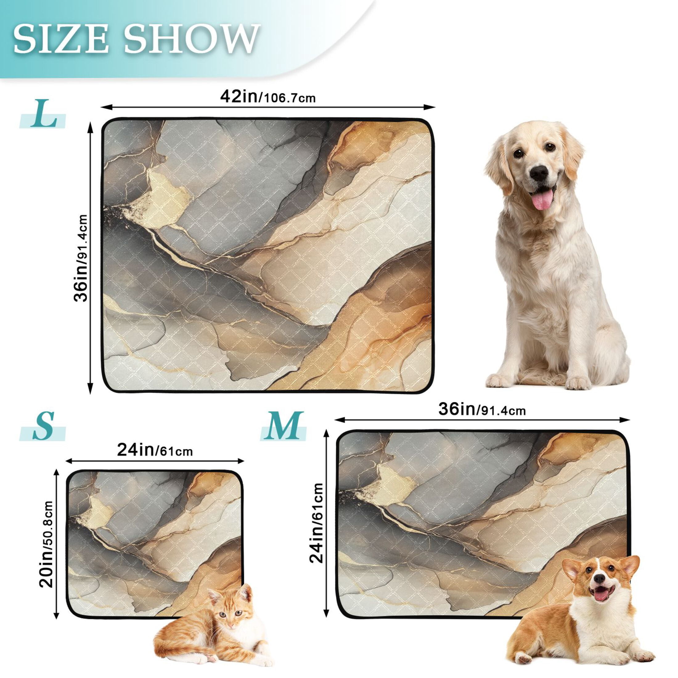 Qxltty Brown Marble Pattern Cat litter Pads Pet Set of 3 Diaper Mats Center Anti-leakage Layer Absorbent Soft and Comfortable