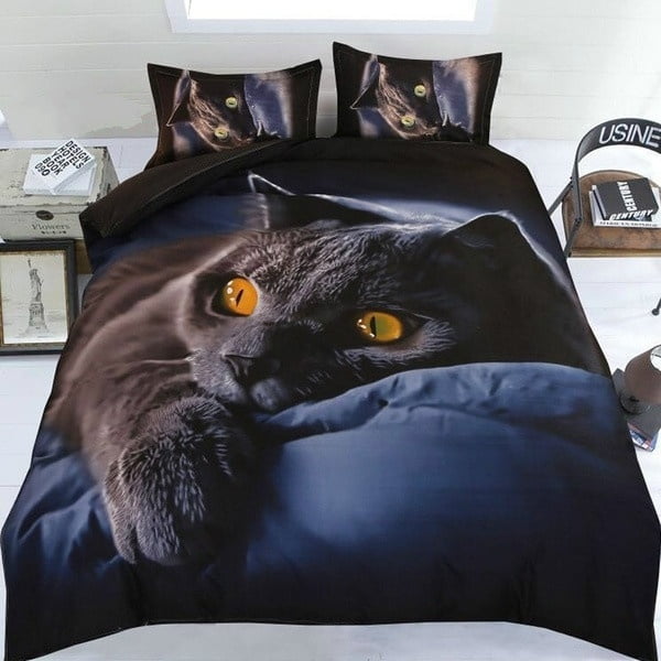 3D Cat Black Cat Queen Size Double Bedding Set Duvet Cover Pillow Case