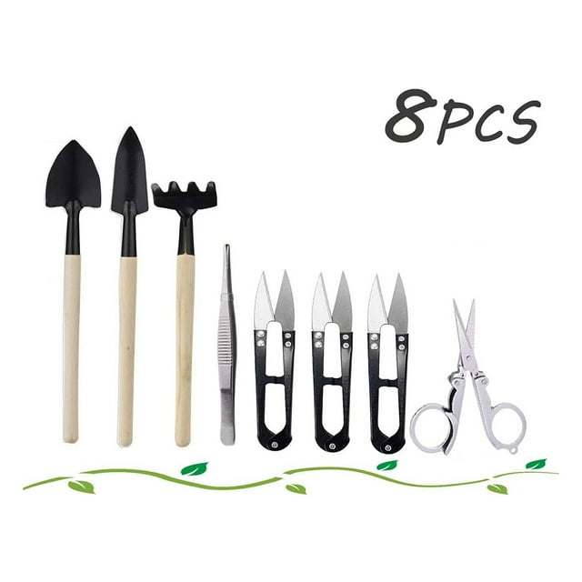 Juego de herramientas de hierro de 8 piezas con rastrillo, palas, pinzas y tijeras para un cuidado preciso de las plantas Kit completo de jardinería para bonsáis