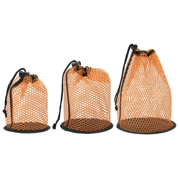 Uxcell Golf Ball Storage Bag Nylon Mesh Pouch with Drawstring Closure for Sport Supplies 50/25/15 Balls 3 Pack & Orange