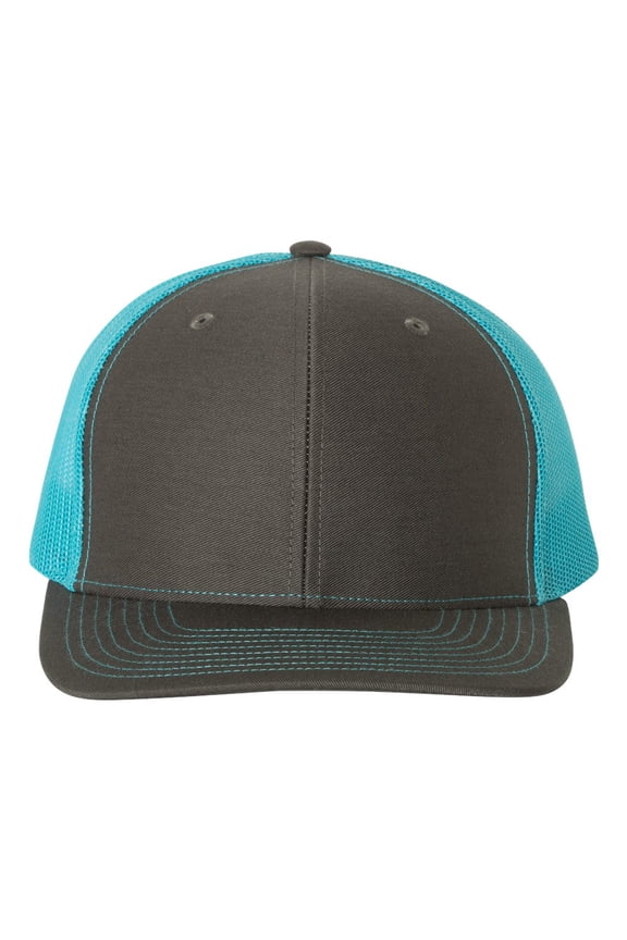 - Snapback Trucker Cap - 112, Charcoal/ Neon Blue, OSFM