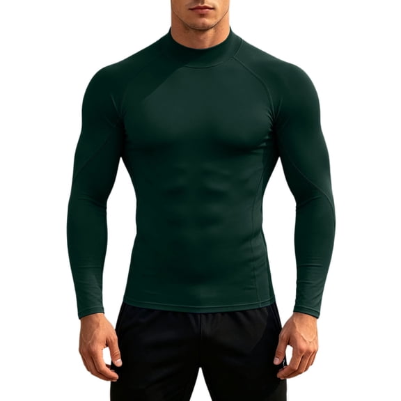 Bibifish Mens T-Shirts Solid Compression Slim Cut Tee Tops Crew Neck Long Sleeve Running Fitness Tees