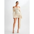 thumbnail image 5 of Off Shoulder Sweater Dress for Women Long Sleeve Irregular Lace Up Sexy- Short Knit Dresses Milky S, 5 of 7