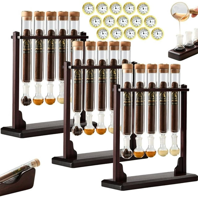 Cigar Flavor Injector Humidifier,Cigar Infuser Glass Tube Kit Humidor with Caps Hygrometer,Handmade DIY Cigars Aromatherapy Base Display for Men Cigars Lovers (A-3PCS)
