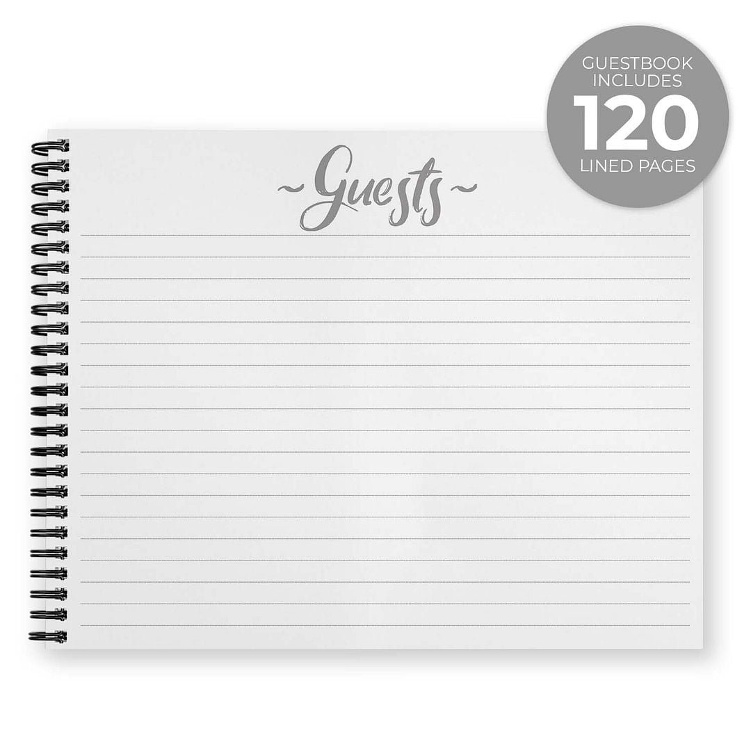 Hardcover Always And Forever Wedding Guestbook / 120 Lined Guest Signature Pages Inside / 11" x 8.5" Landscape Lay Flat Anniversary Guest Book / Black Metal Spiral Binding