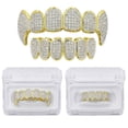 thumbnail image 1 of 18K chapado en oro cristal 3A circón inferior personalizado parrillas conjunto boca dientes parrilla Hugo Dientes de la boca Grills tapas, 1 of 9