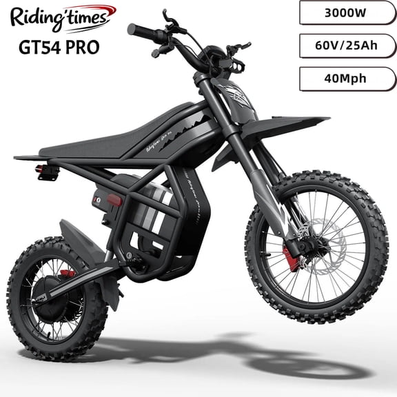 Riding'times GT54 PRO Electric Dirt Bike for Teens Adults,60V 25AH 40MPH Ebike with 14"/12" Motorcycle Tire,3000W Dual Hydraulic Brakes Mountain Off-Road Dirtbike for Ages 13 