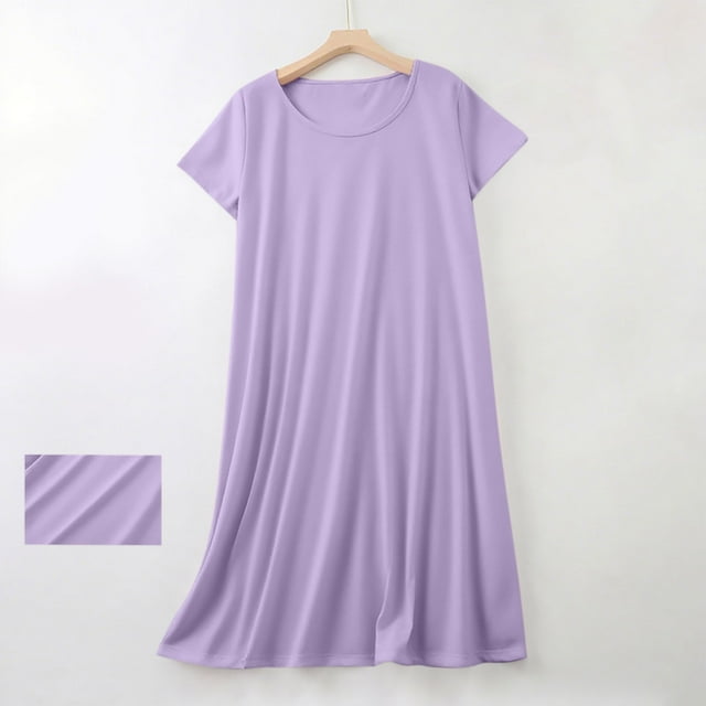 Pijama de manga corta con cuello redondo y color liso para mujer, ropa de casa, camisón corto de algodón para mujer