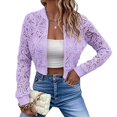 thumbnail image 2 of Gynyvoja Women Lace Cropped Bombers Jacket Long Sleeve Zip Up Sheer Lightweights Cardigan XXL, 2 of 7