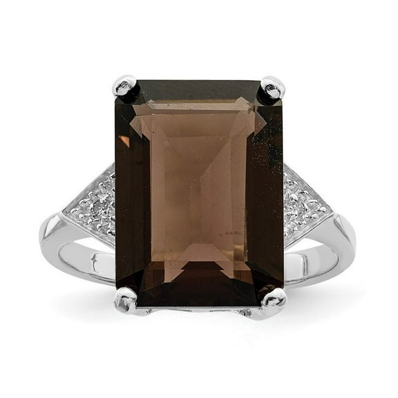 925 Sterling Silver Rhodium Smokey Quartz and Diamond Ring Size 8 Measures 2mm Wide - Ring for Women