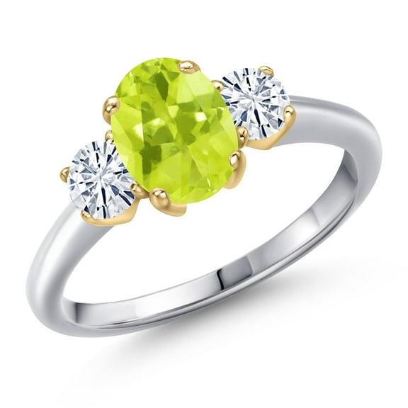 Gem Stone King 10K Two Tone Gold Yellow Lemon Quartz and White Moissanite Engagement Ring for Women | 1.56 Cttw | Oval 8X6MM | Gemstone Birthstone | Size 8