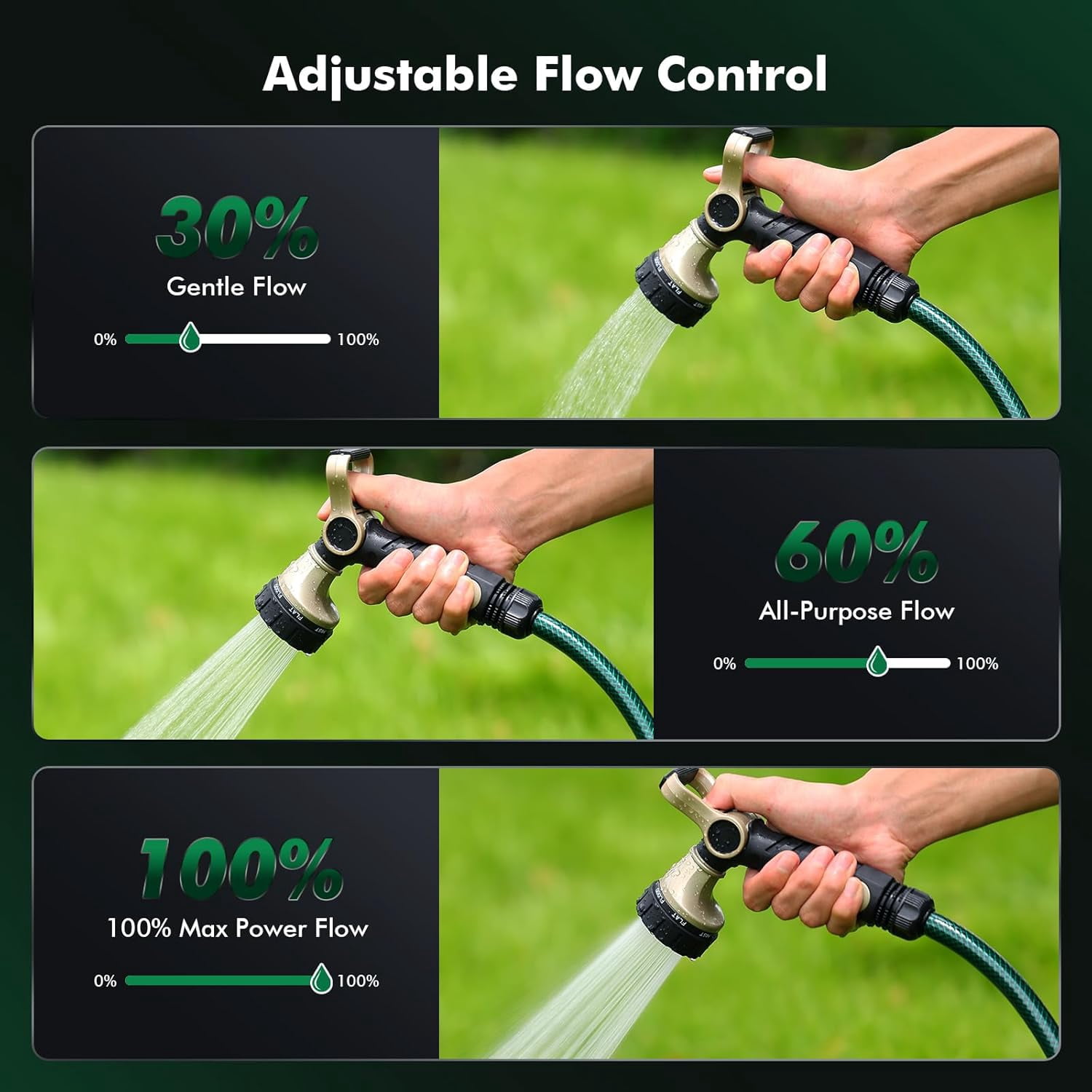 Garden Hose Nozzle Heavy Duty, Fireman Style Nozzle with Thumb Control & Large Lever Control, 7 Adjustable Spray Patterns High Pressure Hand Sprayer for Watering Plants, Car and Pet Washing
