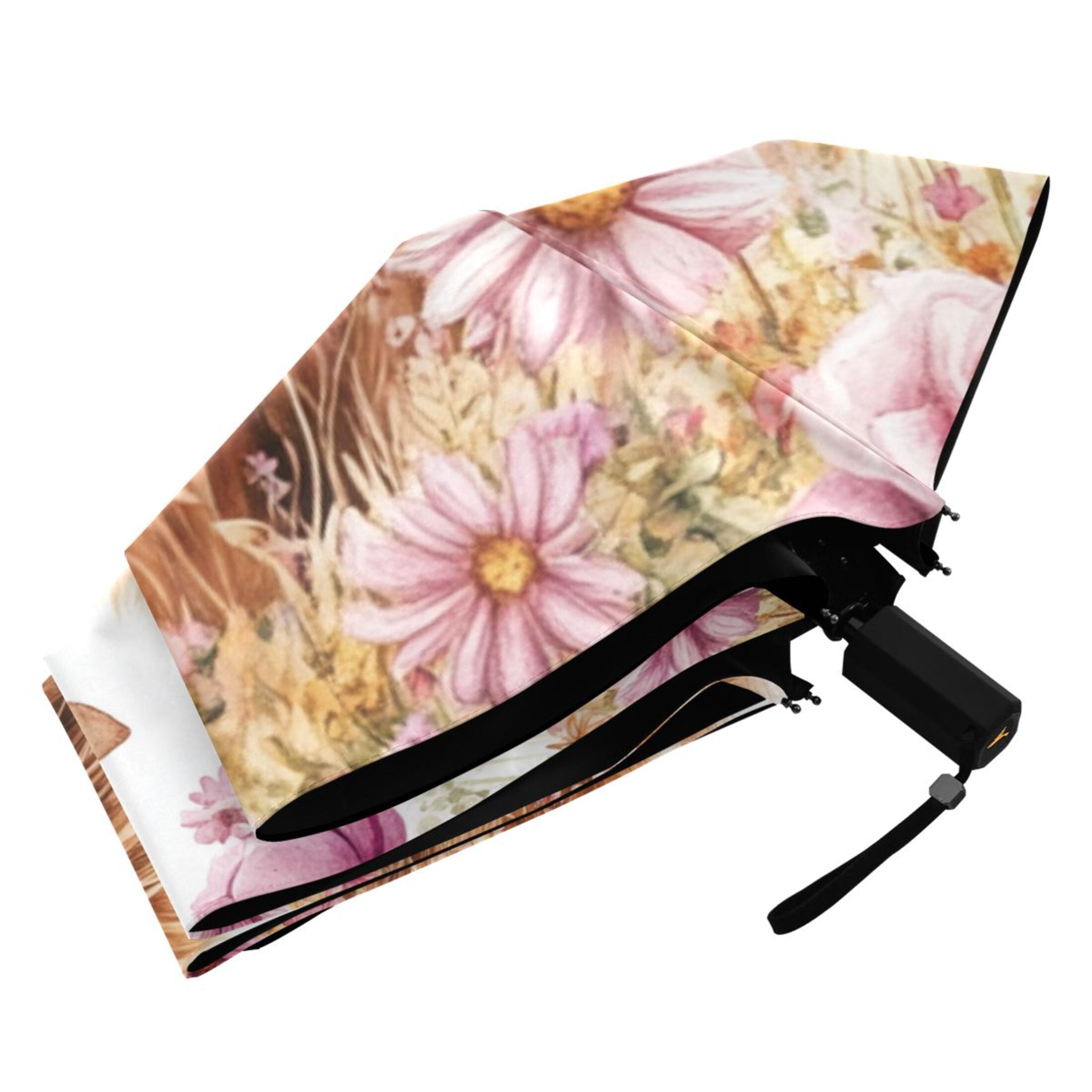 Highland Cow Roses Hearts Valentine All Weather Umbrella Triple Folding Parasol 6 Ribs UV Protection Portable