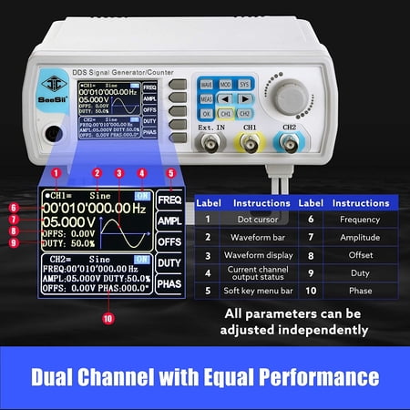 Professional DDS Signal Generator Counter, Seesii 60MHz LCD Display High Precision 200MSa/s Dual-Channel Arbitray Waveform Function Generator Frequency Meter