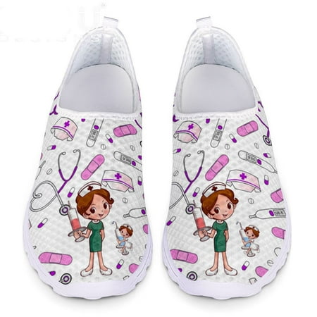 

Cute Nurse/Doctor/Hospital Pattern Summer Loafers Woman Slip On Flats Sneakers Mesh Nursing Shoes For Women Lightweight Footwear