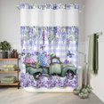 thumbnail image 6 of No Hook Shower Curtain, Purple Flowers Shower Curtains for Bathroom with See Through Top Window, Weeping Spring Floral Truck Butterfly Checkered Waterproof & Washable Bath Curtain Extra Long 72"x96", 6 of 9