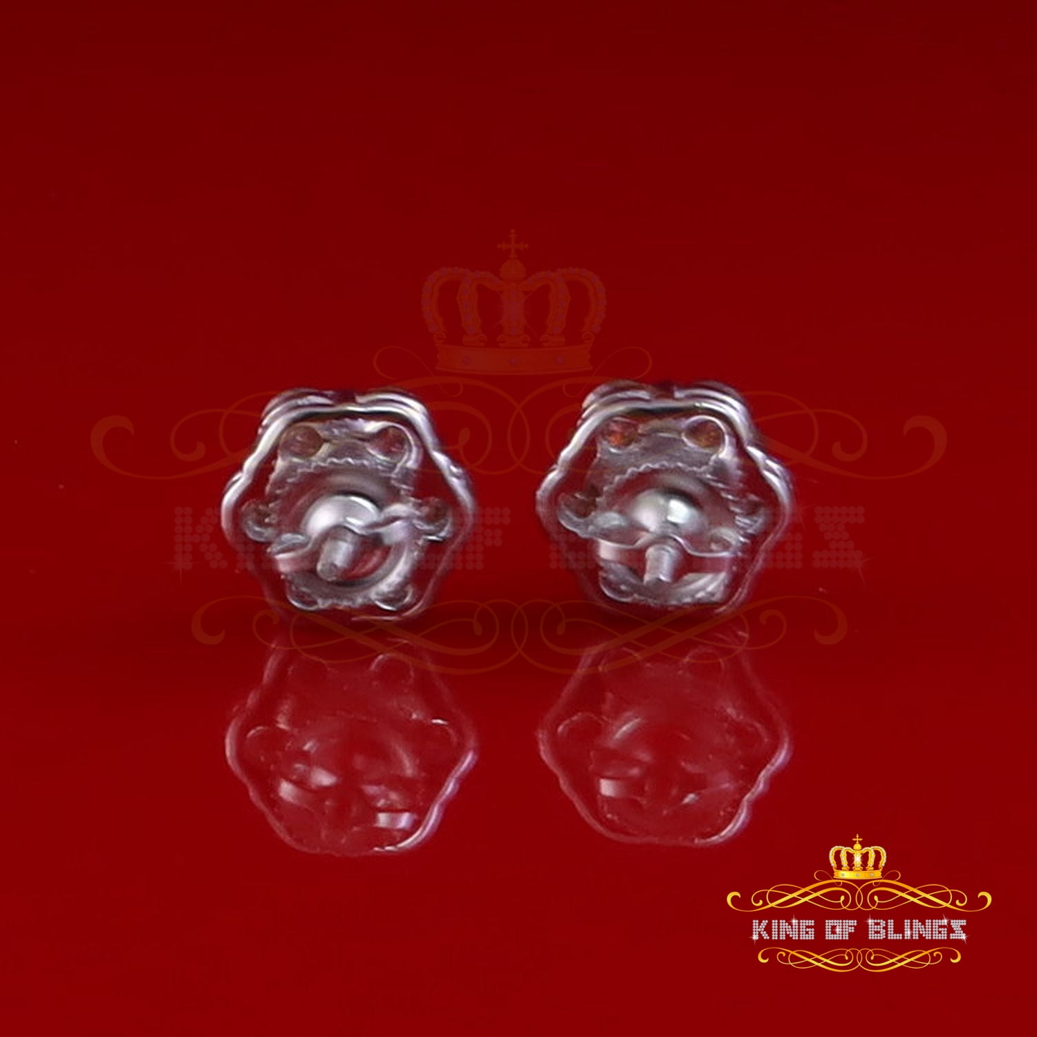 King of Bling's 925 Silver White 2.25ct VVS D Pink Moissanite Floral Men's/Women's Stud Earrings
