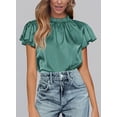 thumbnail image 3 of Blusa de Mujer PRETTYGARDEN de Satén con Volantes y Manga Corta Verde Aqua XXL, 3 of 6