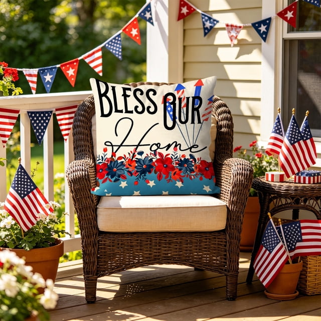 Fundas de almohada florales patrióticas para el Día de la Independencia: fundas decorativas para cojines de verano para sofá, cama, sala de estar y decoración de fiestas en el patio.